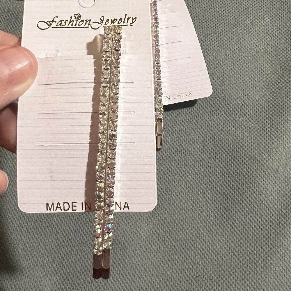 Lovely Rhinestone Hair Clips Bobbie Pins LOT of 6 Clear Accessory Wedding Spark